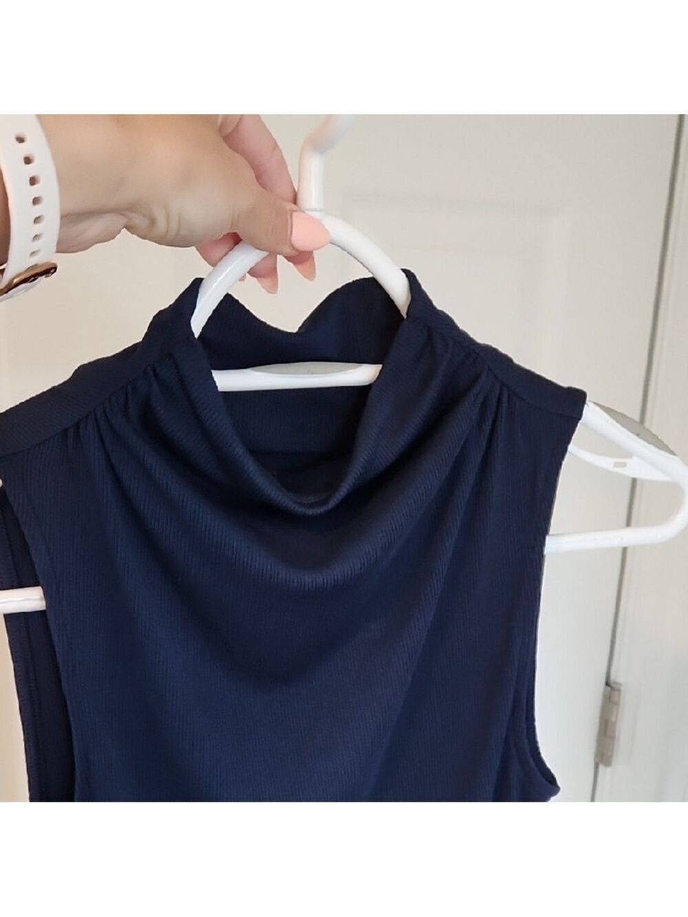 Sleeveless Navy Mock Tank Top - Picture 6 of 8